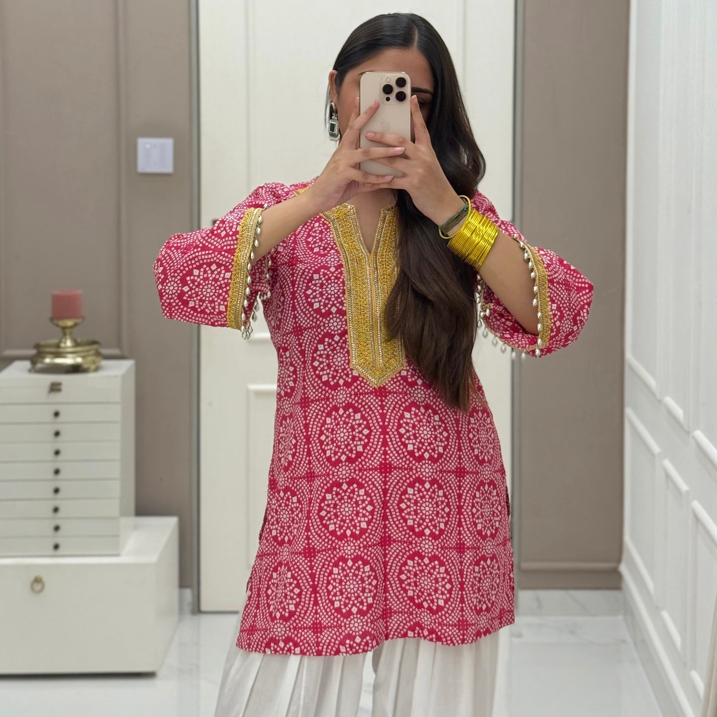 Pink bandhani set