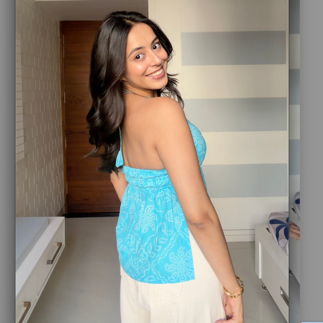 Blue bandhani halter (padded)