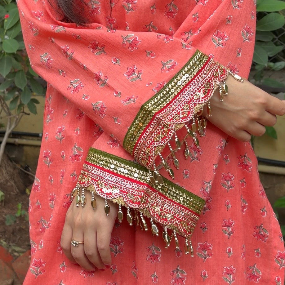 Peach printed kurti