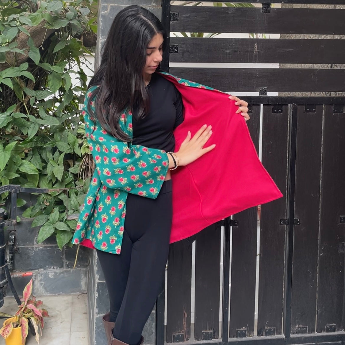 Green floral cardigan