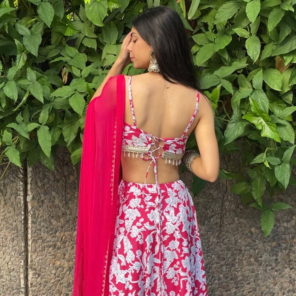 Pink lehenga set with tassels