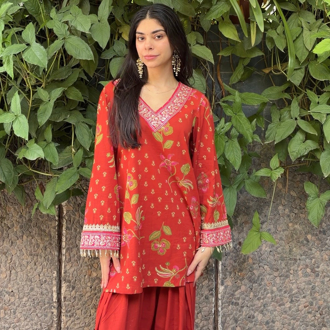 Rust printed kurti