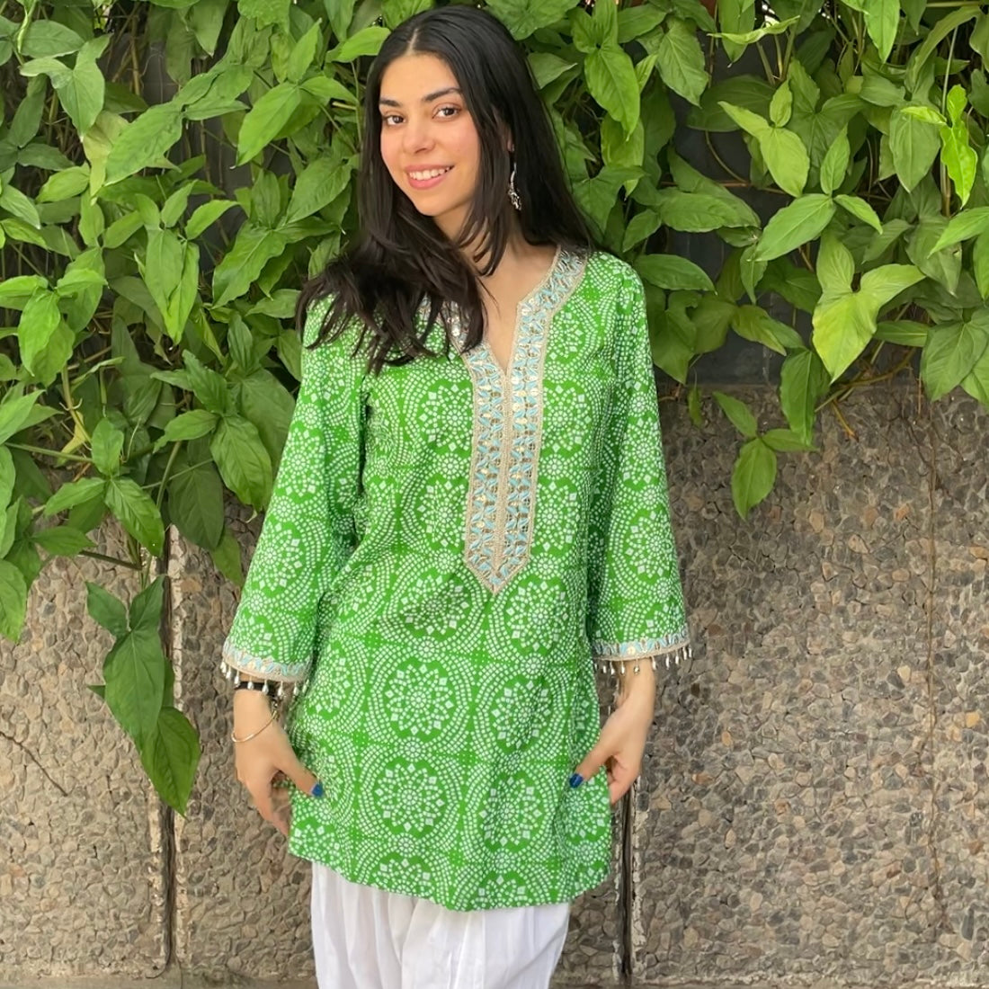 Green bandhani set