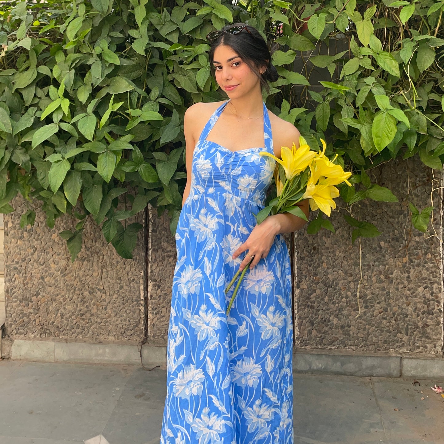 Blue floral halter dress