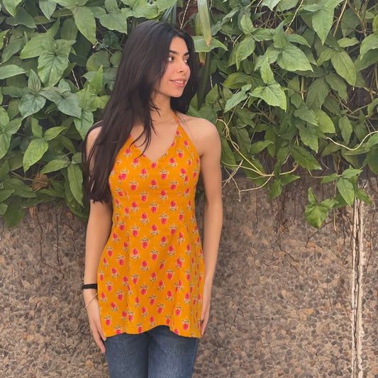 Halter yellow short kurti