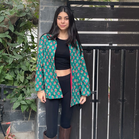 Green floral cardigan