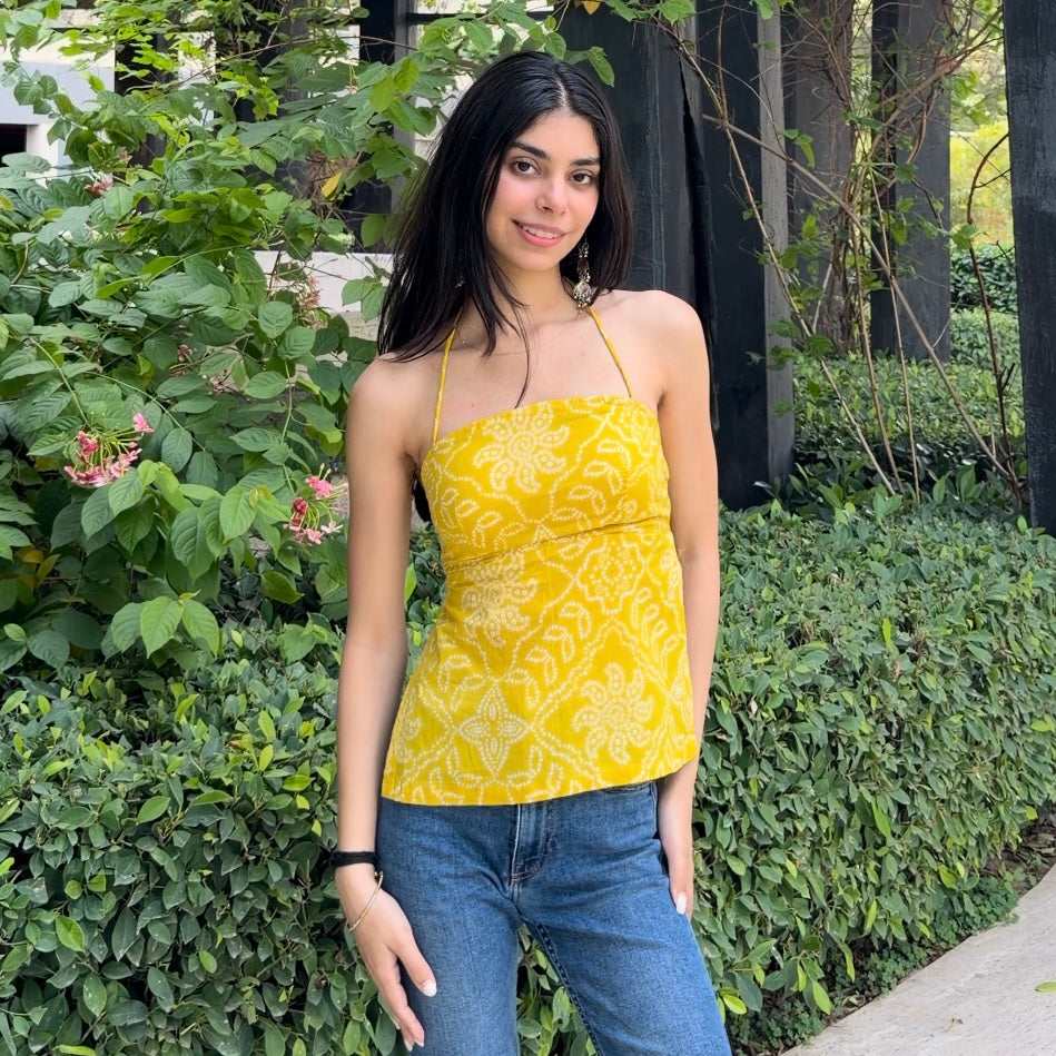 Yellow bandhani halter (padded)