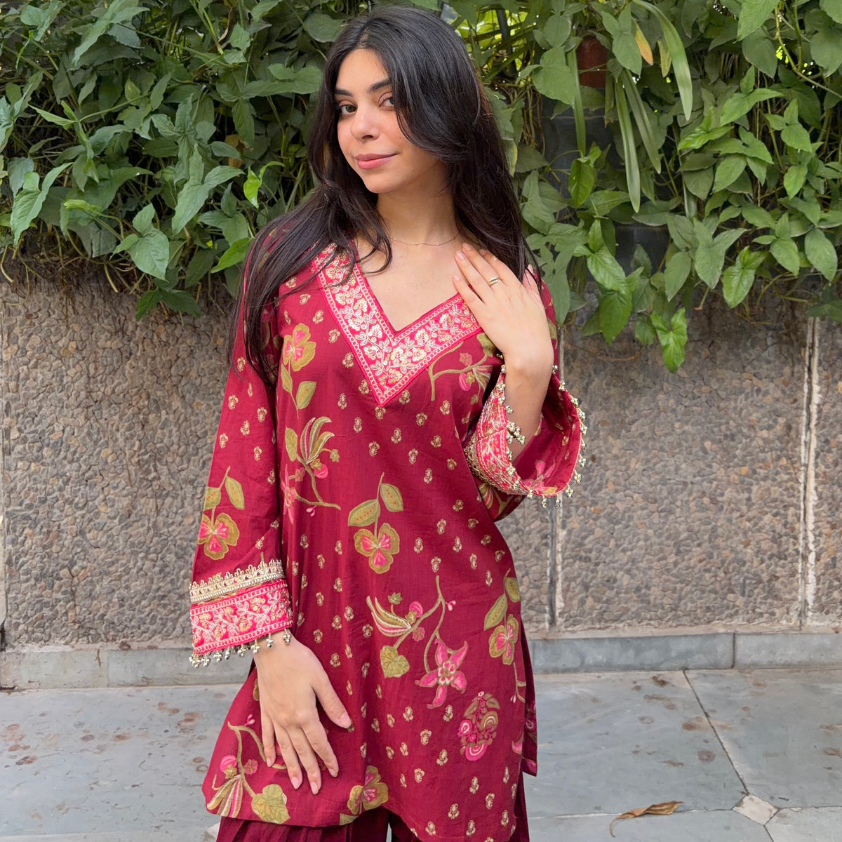 Maroon printed kurti