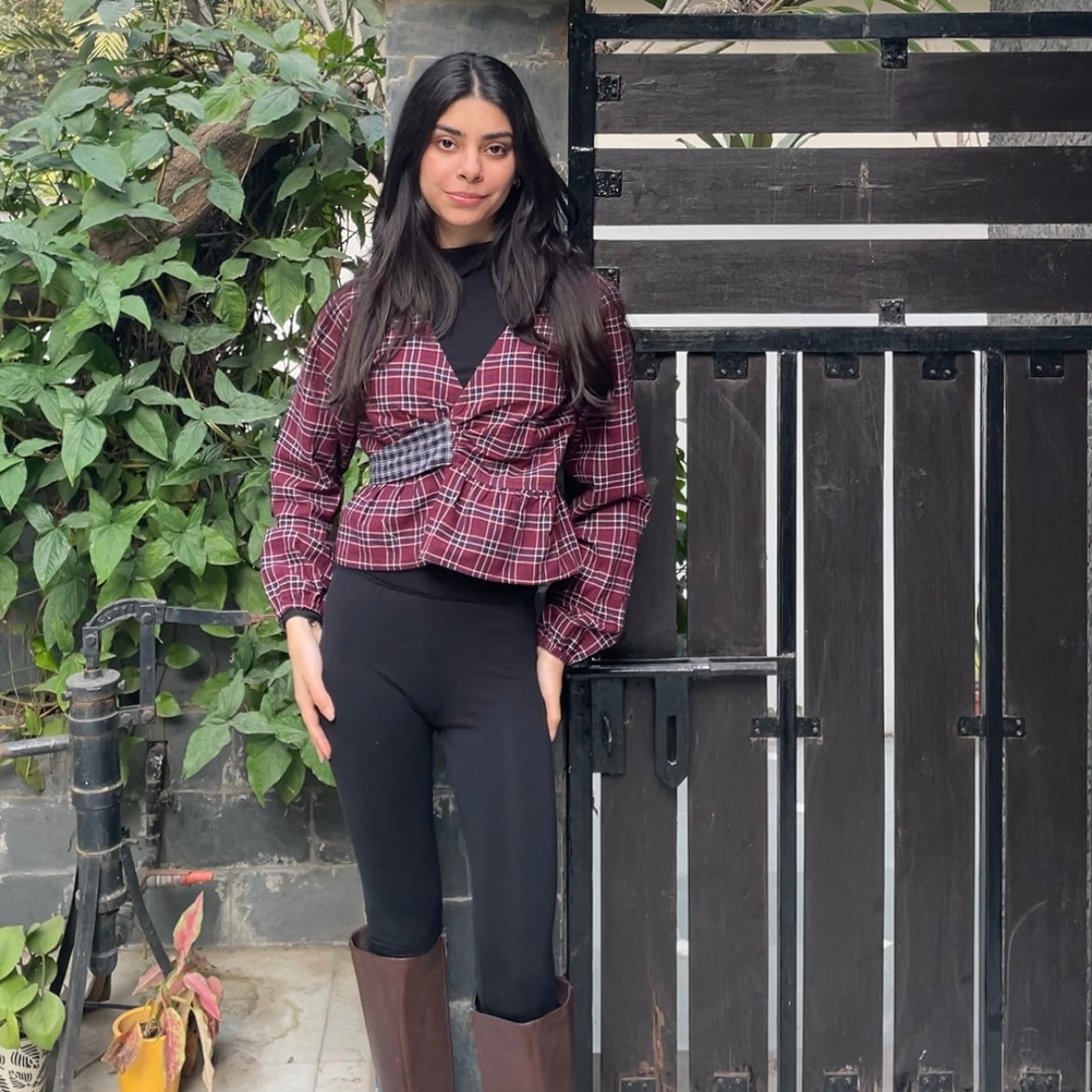 Flannel self-tied Top (Double lining)