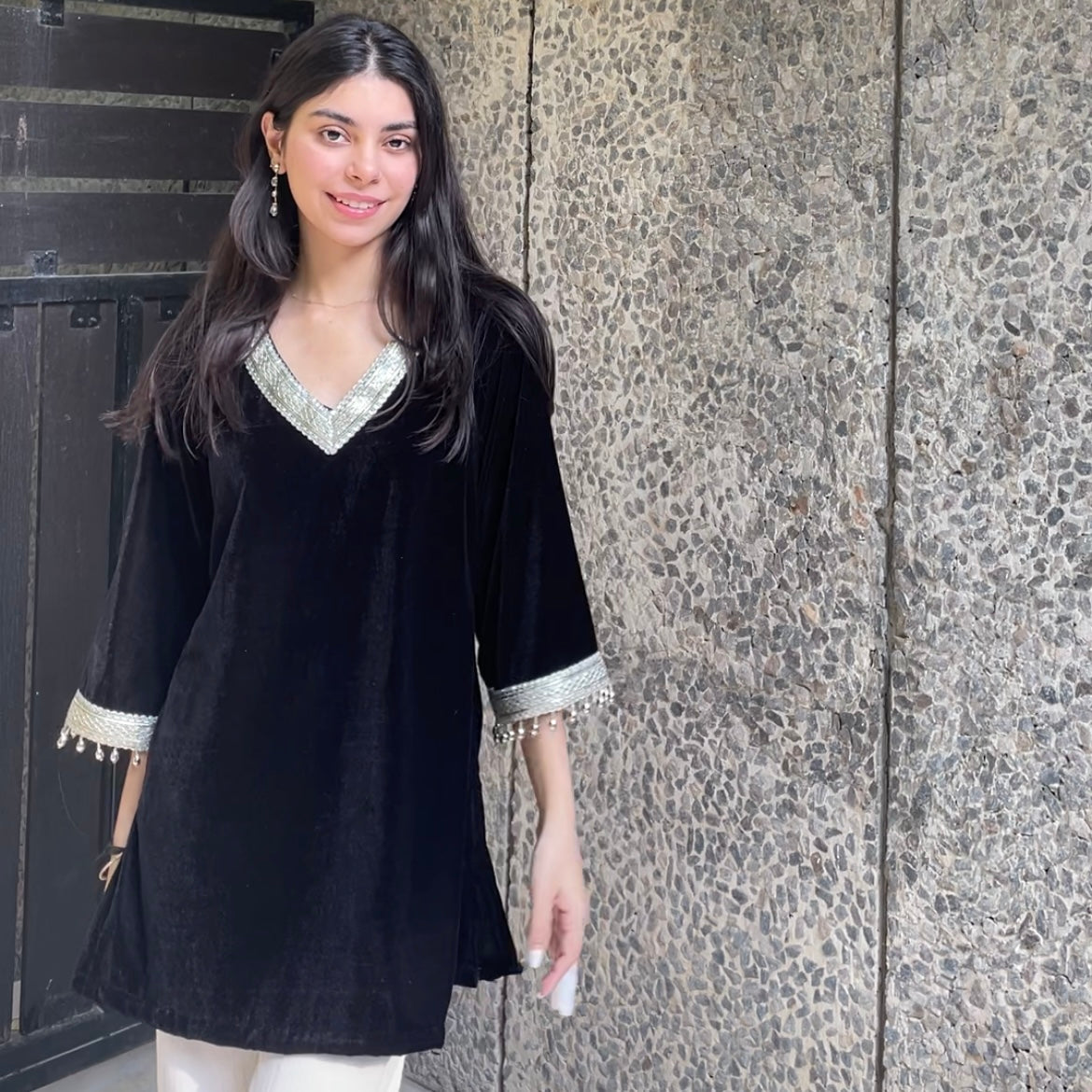 Black velvet with pockets