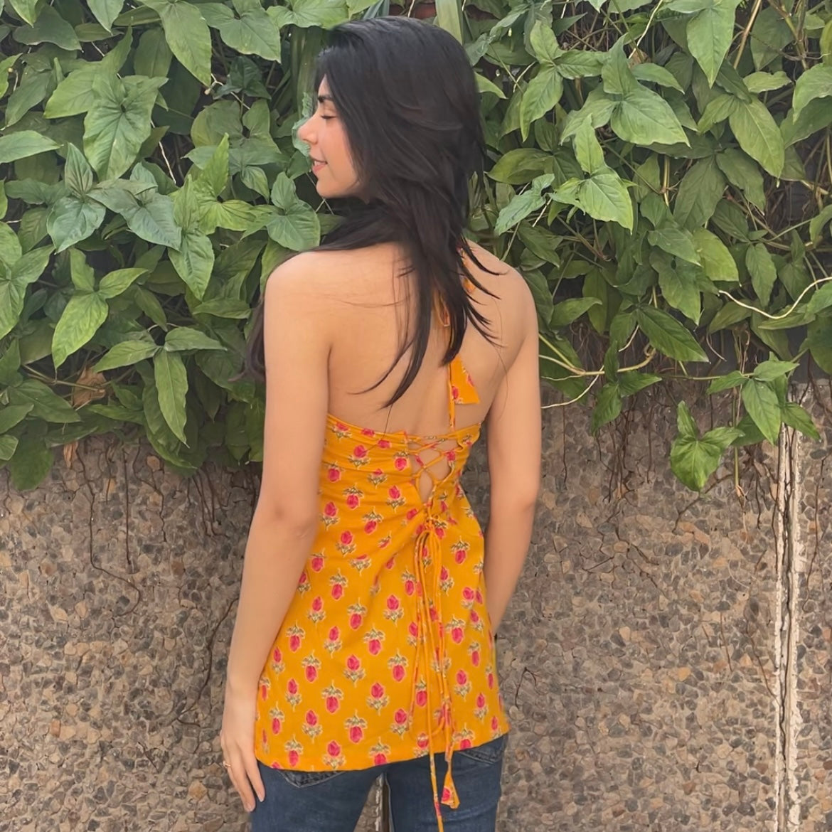 Halter yellow short kurti