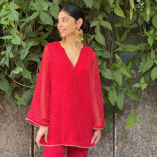 Red leheriya Georgette kurti