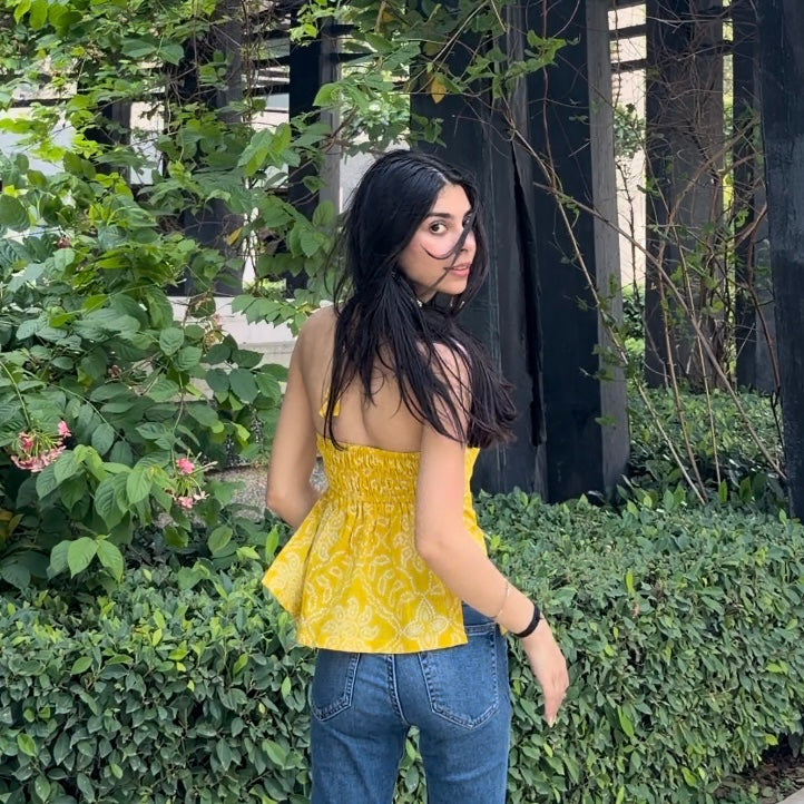 Yellow bandhani halter (padded)