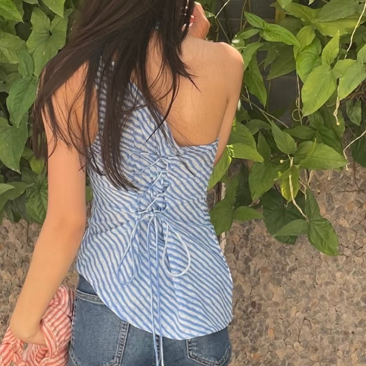 Blue One Shoulder top (padded)