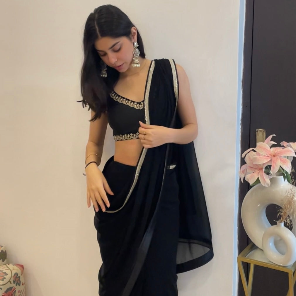 Black Pre stitched Saree