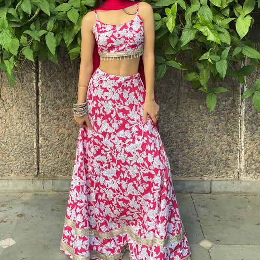 Pink lehenga set with tassels