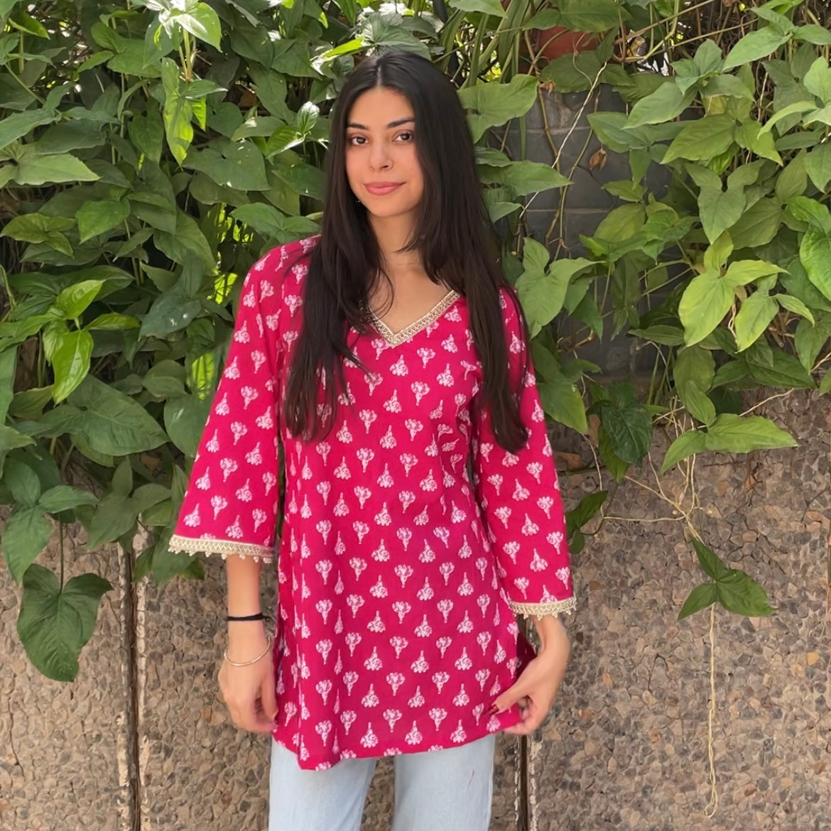 Rani pink kurti with pockets