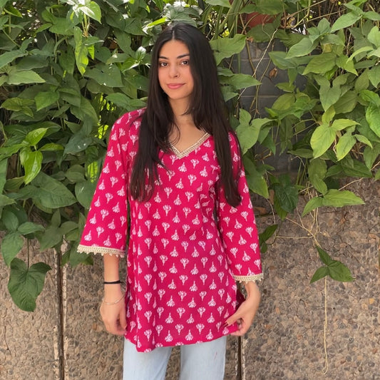 Rani pink kurti with pockets