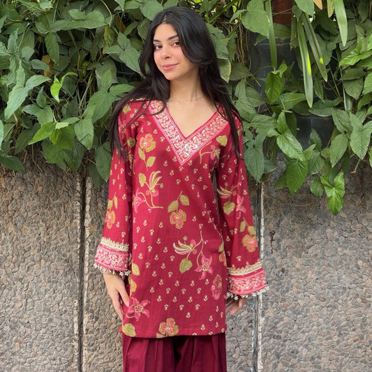 Maroon printed kurti