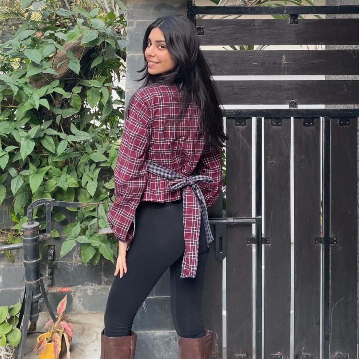 Flannel self-tied Top (Double lining)