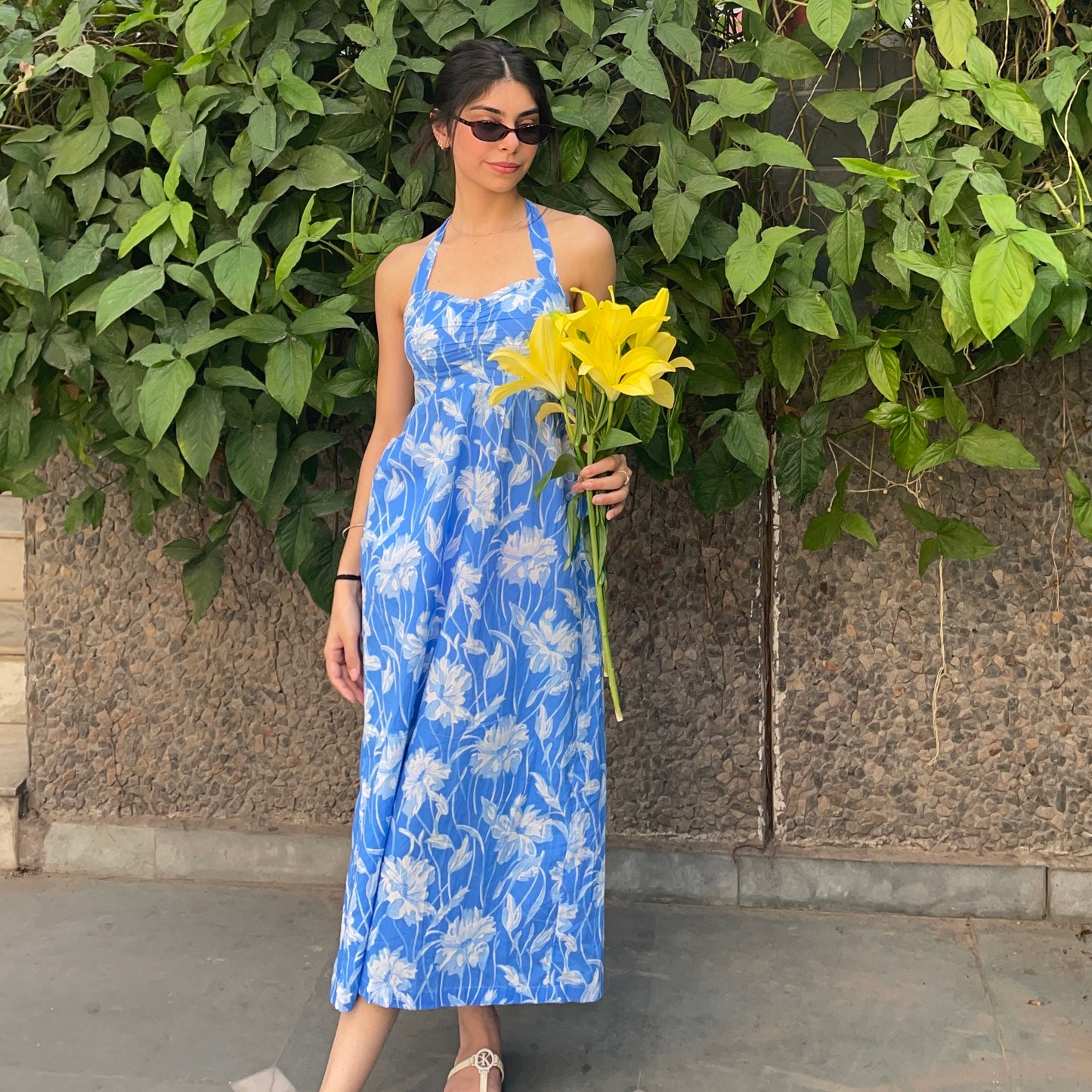 Blue floral halter dress
