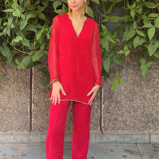 Red leheriya Georgette set