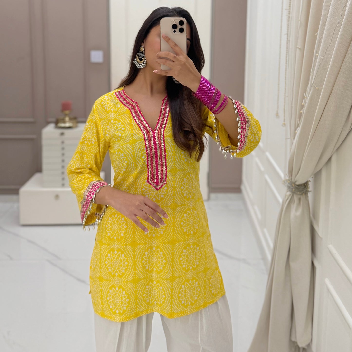 Yellow bandhani set