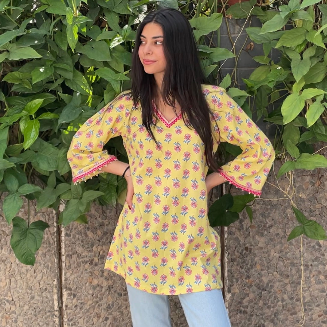 Yellow kurti with pockets