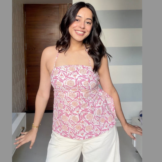 White floral halter (padded)