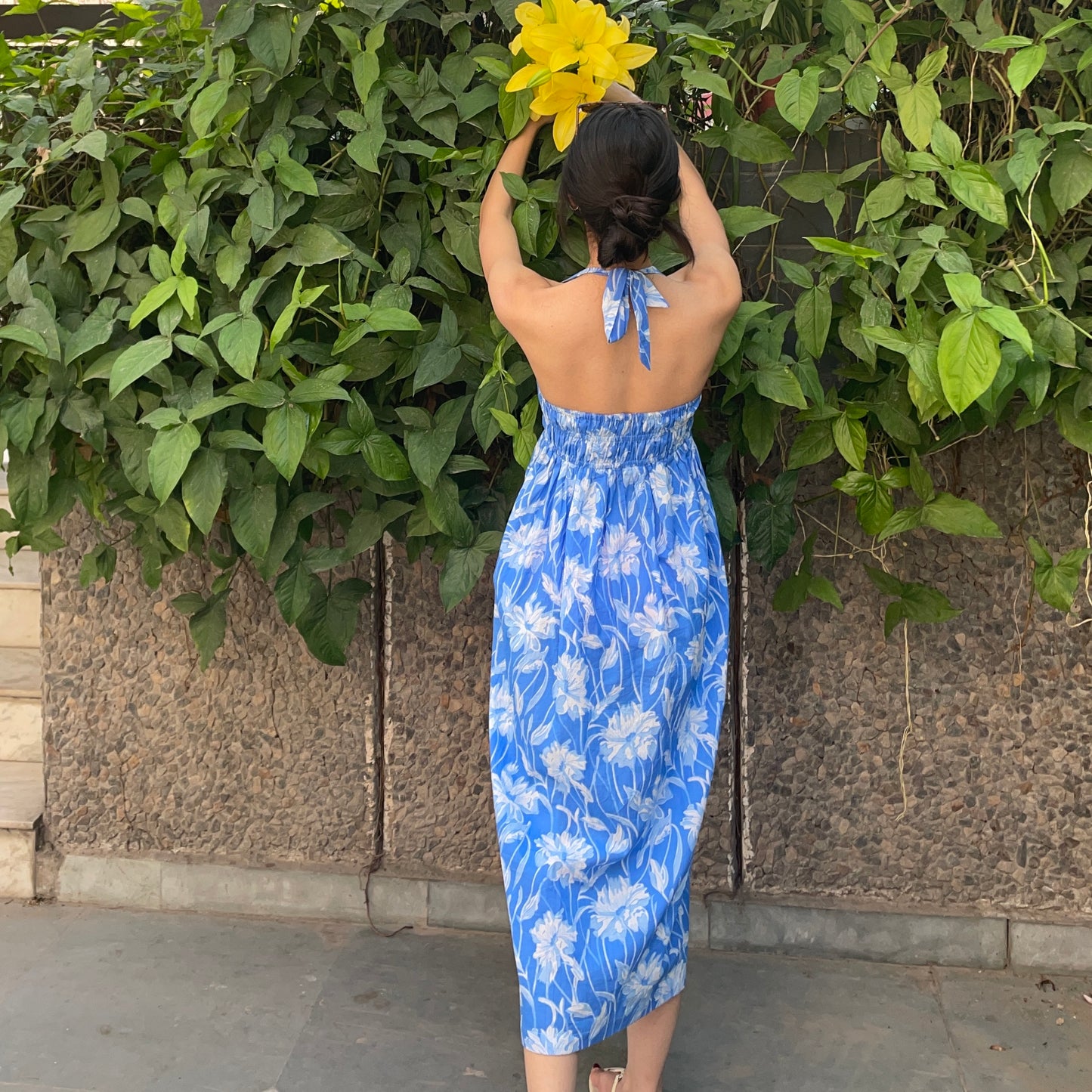 Blue floral halter dress