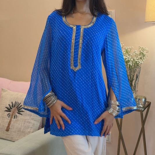 Blue Georgette leheriya kurti