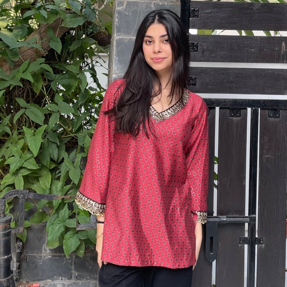 Burgundy cotton-rayon