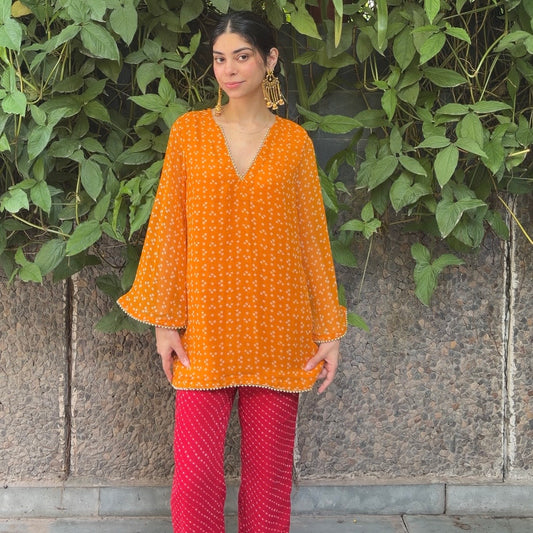 Orange bandhani Georgette set