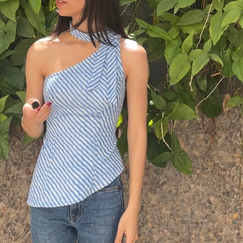Blue One Shoulder top (padded)