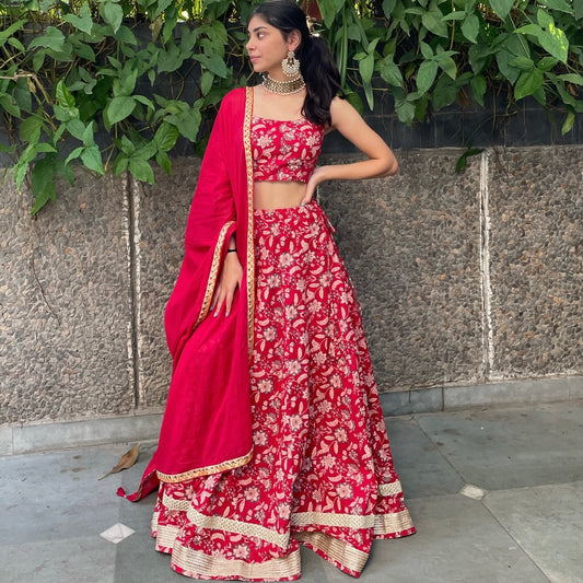 Red Floral Lehenga