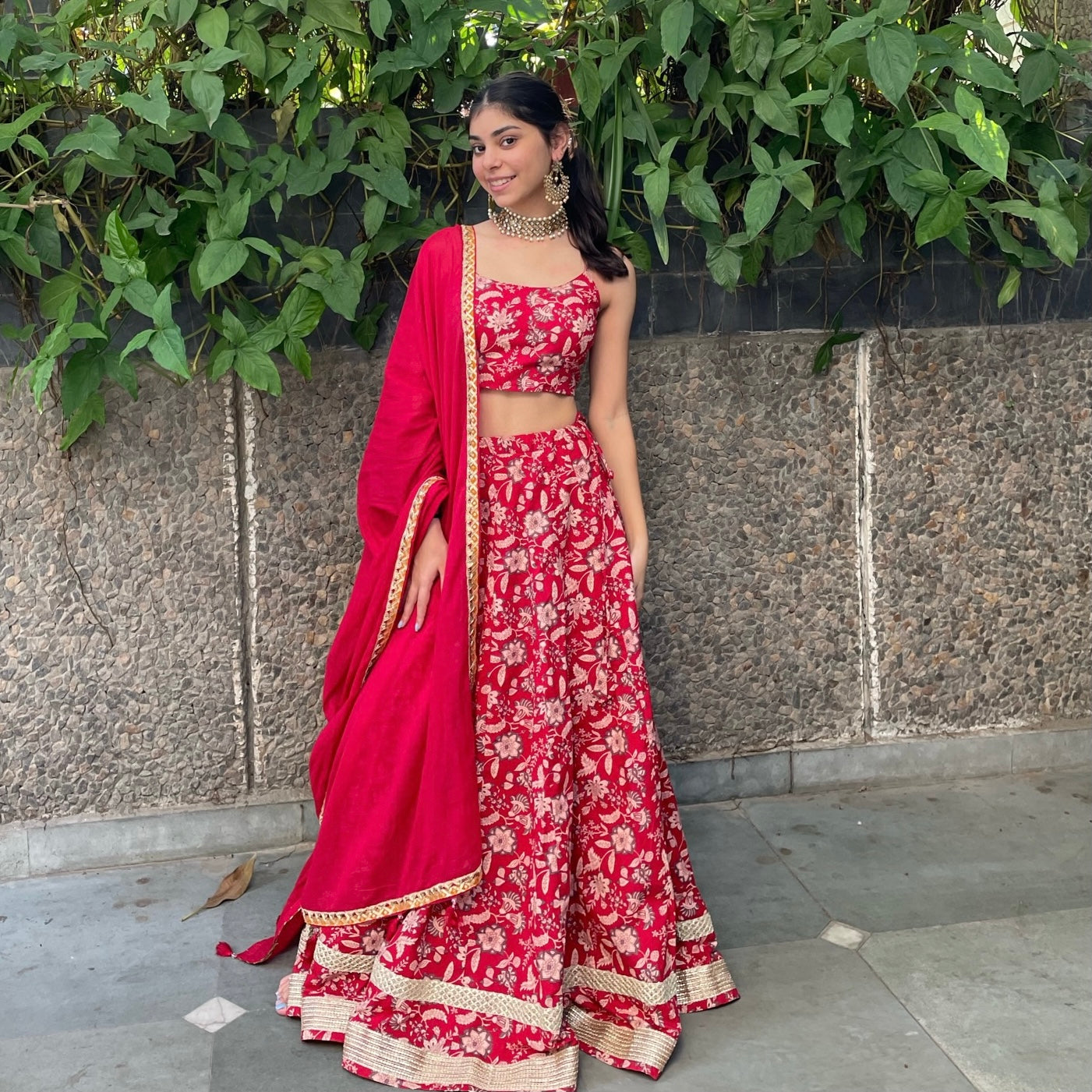 Red Floral Lehenga