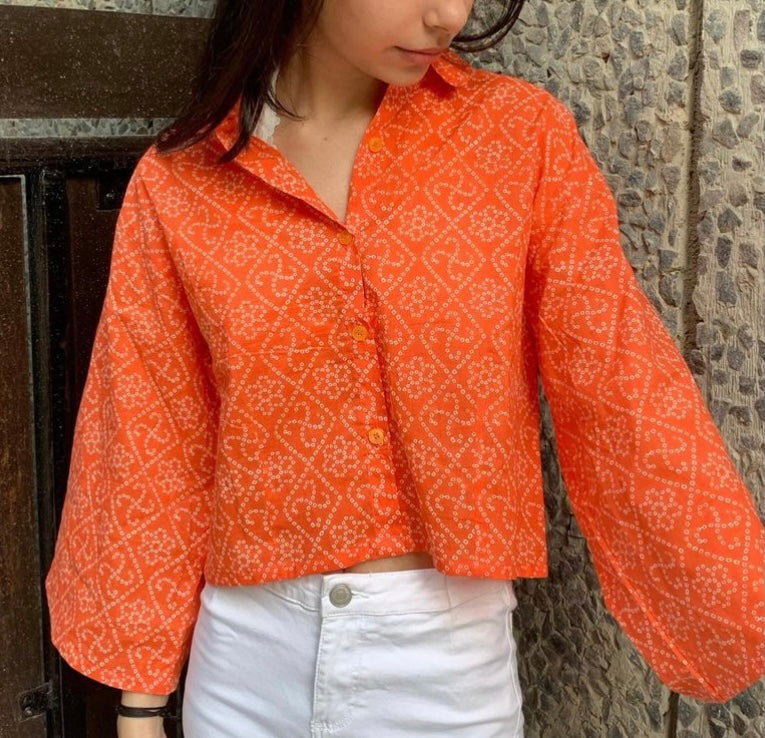 Orange Bandhani Shirt for Women